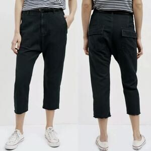 Nili Lotan Luna Slouchy Linen Pants Sz 6 Washed Black Relaxed Fit Trousers Crop